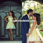 açık sarı vestido tül kısa mini nişan davet kokteyl elbise modelleri 2015